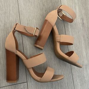 Nude and wood heels